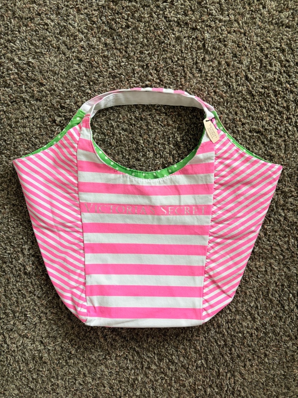 NWT Victoria's Secret Reversible Canvas Beach Bag Bucket Tote, Pink Floral Lemon